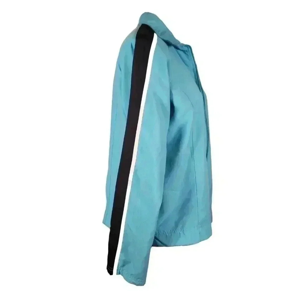 Vintage Nike Swoosh Windbreaker Blue Jacket Medium Track Warm Up Arm Stripes 90s - Picture 3 of 11